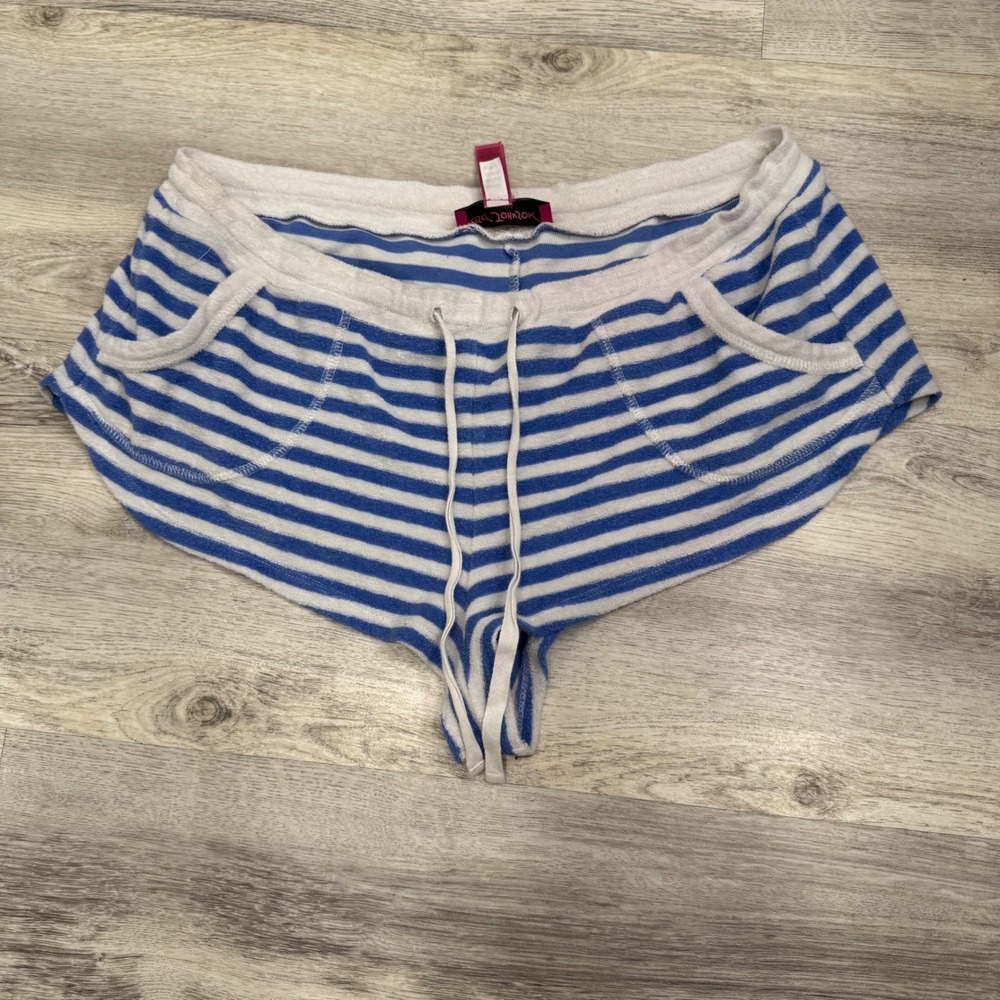 Betsey Johnson Intimates Blue White Striped Terry Cloth Lounge Shorts Large